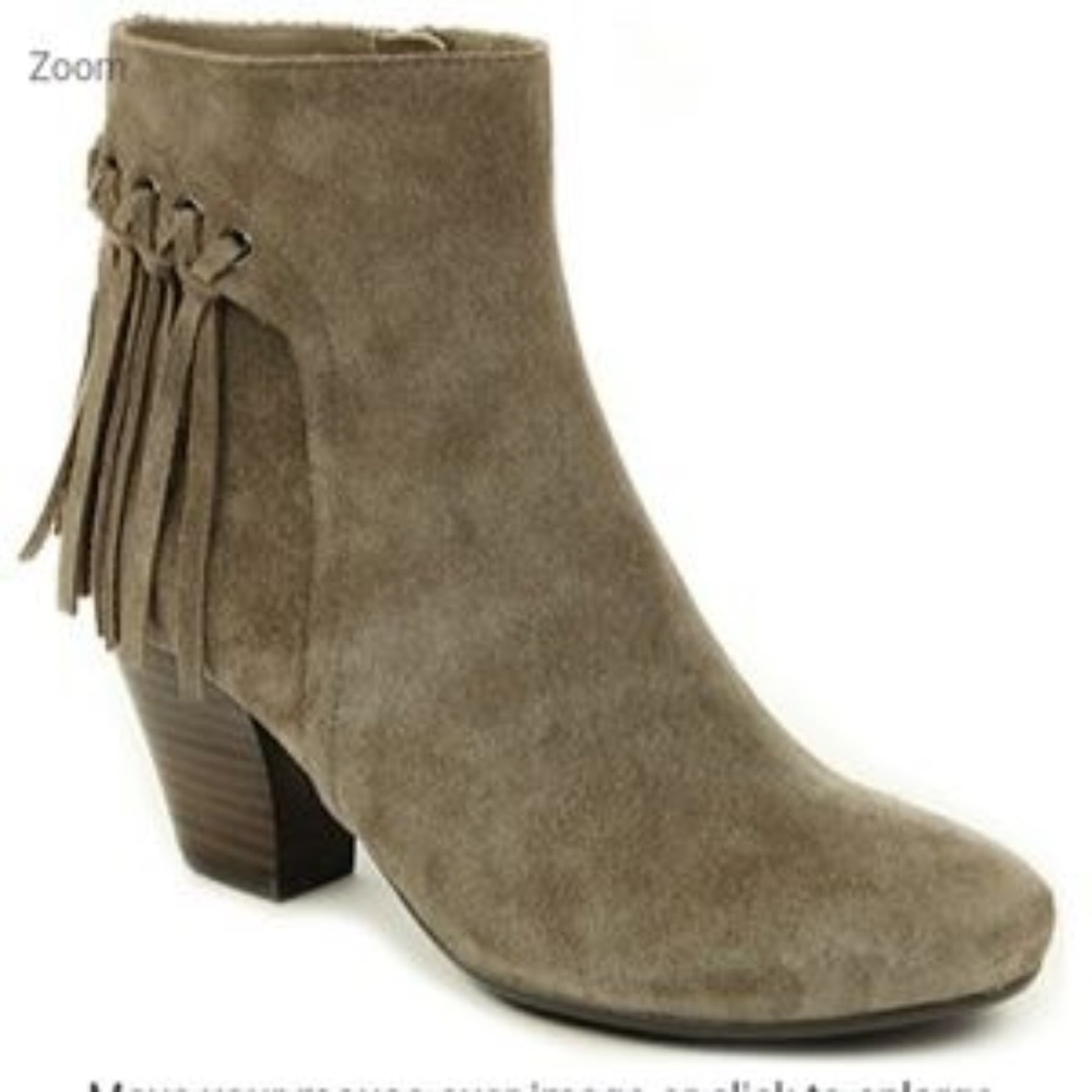 Vaneli Taupe Suede Fringe Booties